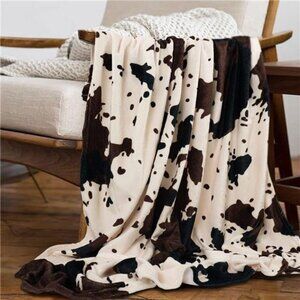 Cow Print Blanket Animal Brown Black Milky White Faux Fur Throw Blankets Western